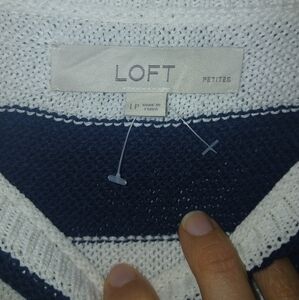 LOFT Navy and Cream Striped Sleeveless Sweater